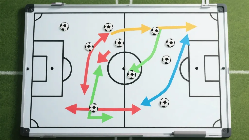 战术板:传球路线与无球跑位示意图